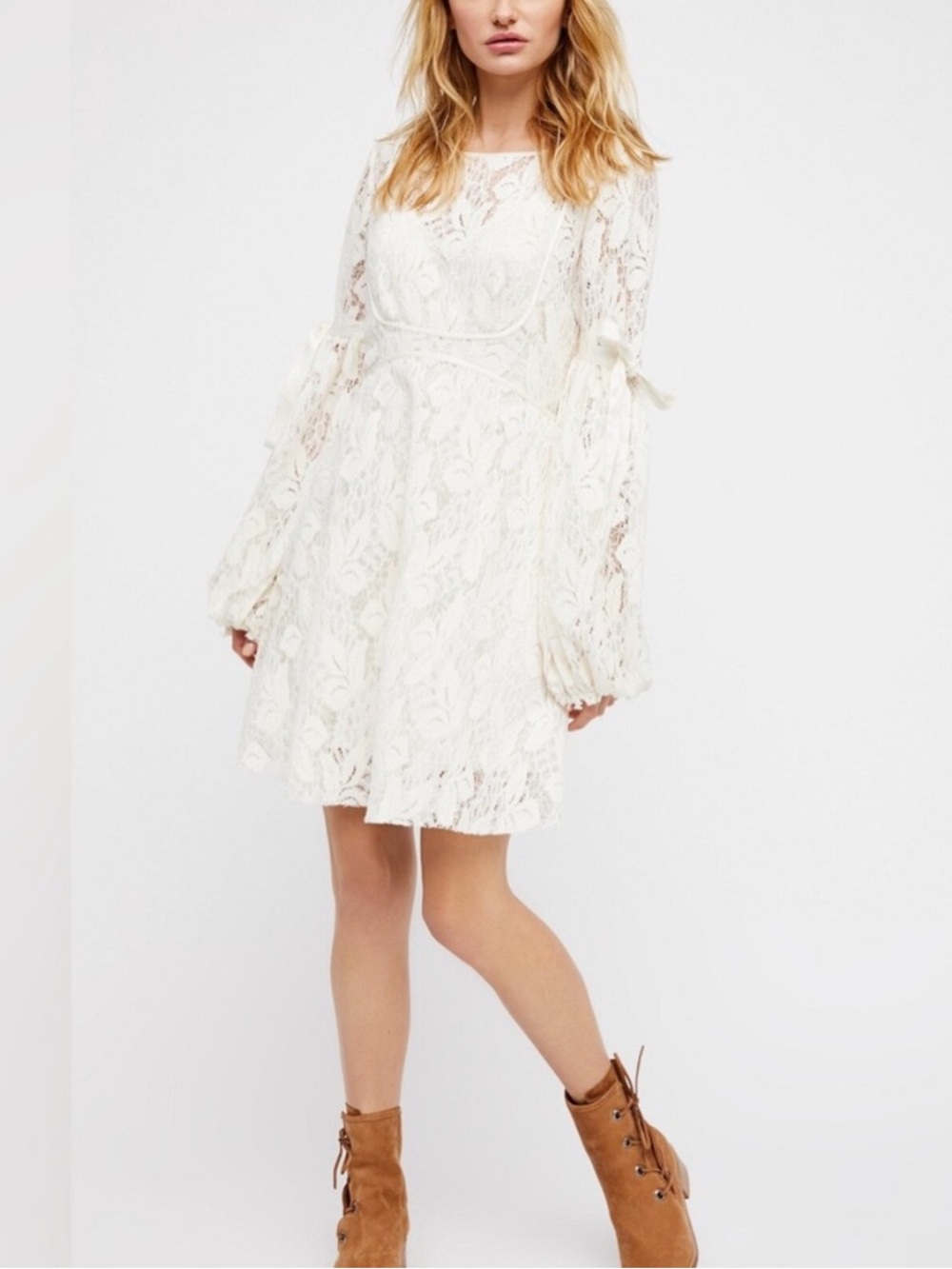 NWT Free People Ruby Lace Mini Dress in cream/ivory S - Picture 2 of 15
